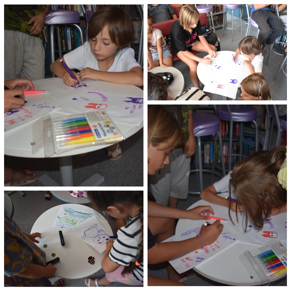 Дети рисуют фломастерами сказочных персонажей.